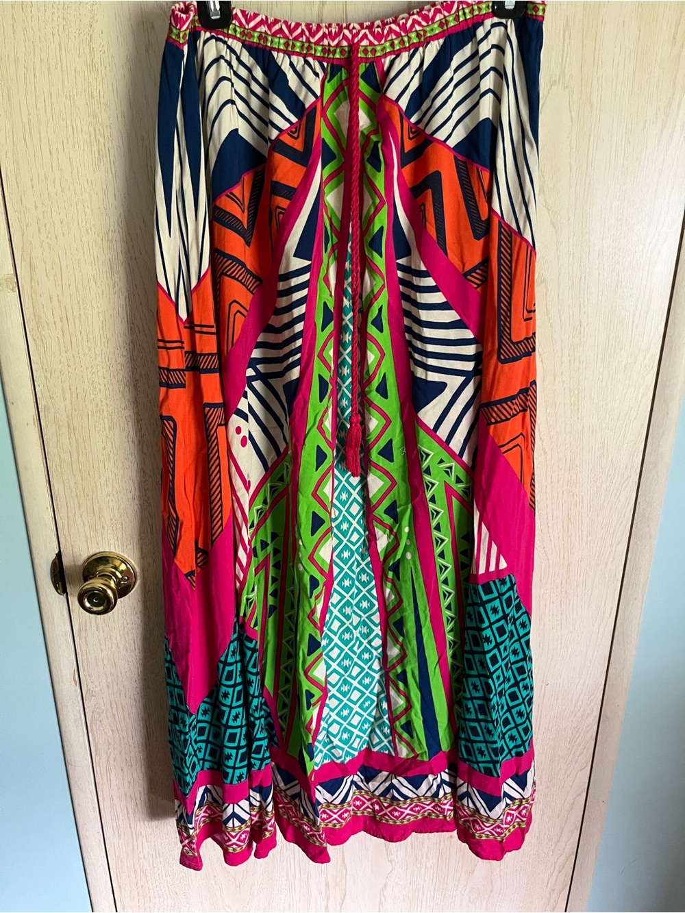 Vibrant Bohemian Style Geometric Tribal Colorful Skirt Sz L